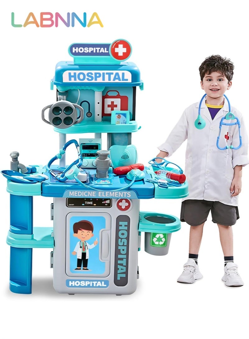 LABNNA Doctor Kit for Kids 3-5 with Costume, Toddler Medical Toys Play Set with Rolling Cart, Costume, and Stethoscope,Role Play Kids Doctors Set Educational Birthday Gift for Kids (Blue) - Image 1